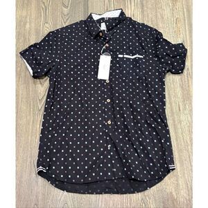 NWT Level Ten Mens Modern Button-Up Woven Shirt Short Sleeve Geo Print Black M